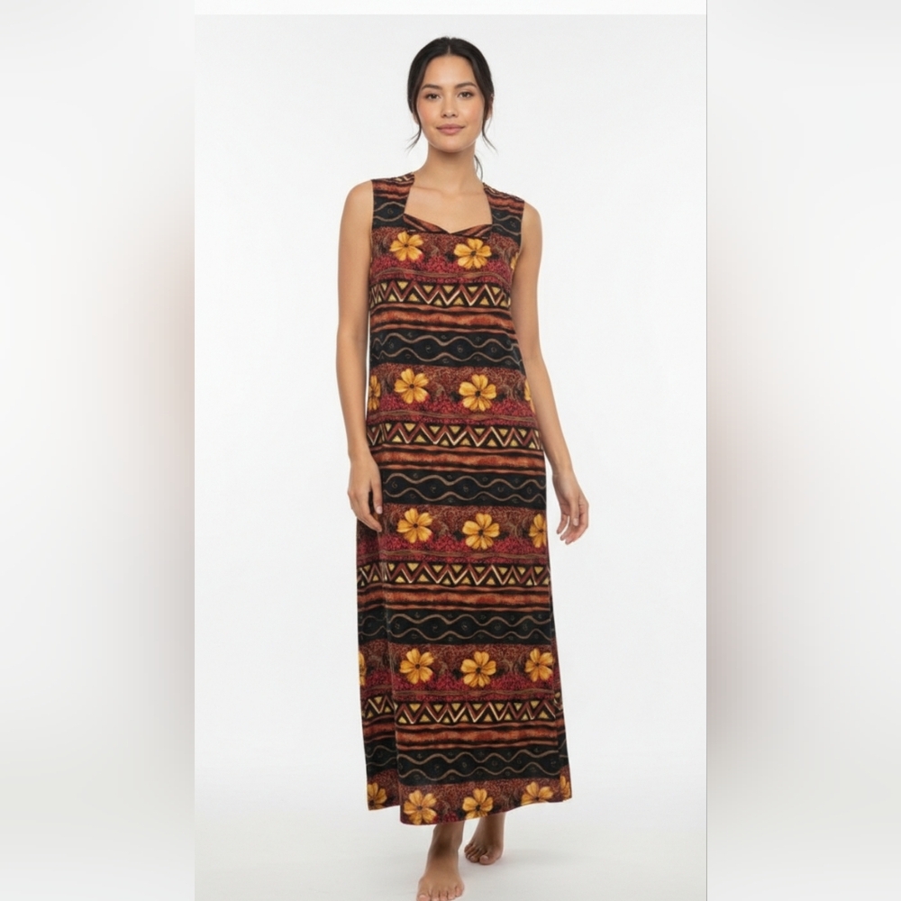 Olivia Rose Dress Rust Black Floral Tropical Sleeveless Grunge Island 18 NWT